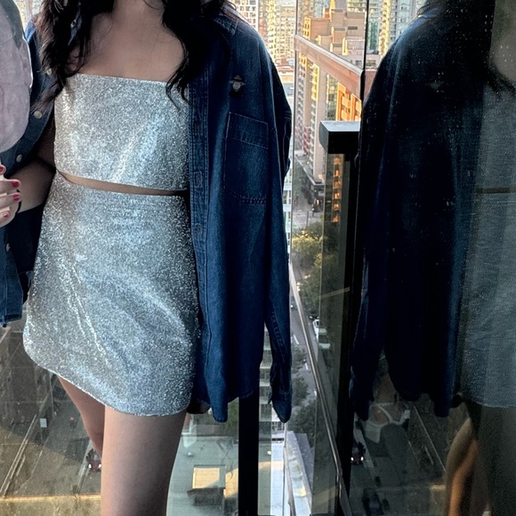 12th Tribe Shira Silver Rhinestone Mini Skirt & Top set - Picture 7 of 9